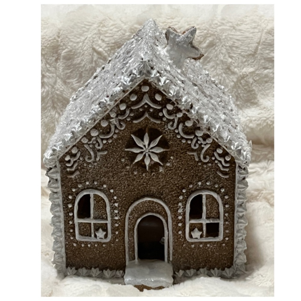NEW Gingerbread Cottage Frosted Glitter House Decor Holiday Display Frosted